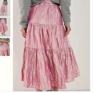 Maeve Alicia Crinkled Boho Peasant Hipster Hippie Deco Chic Metallic Maxi Skirt